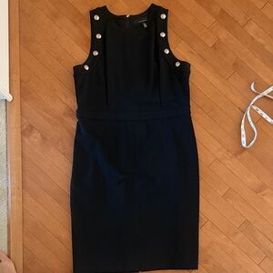White House Black Market Black Sleeveless Sheath Dress with Decorative Buttons